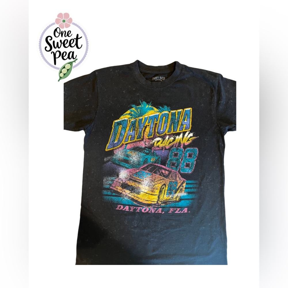 Daytona Racing Black Marbled Tee - Size Small- Back to School